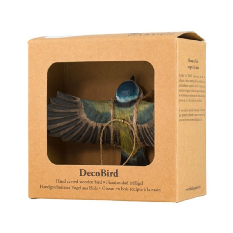 DecoBird Mésange Bleue Volante - Statuette en bois