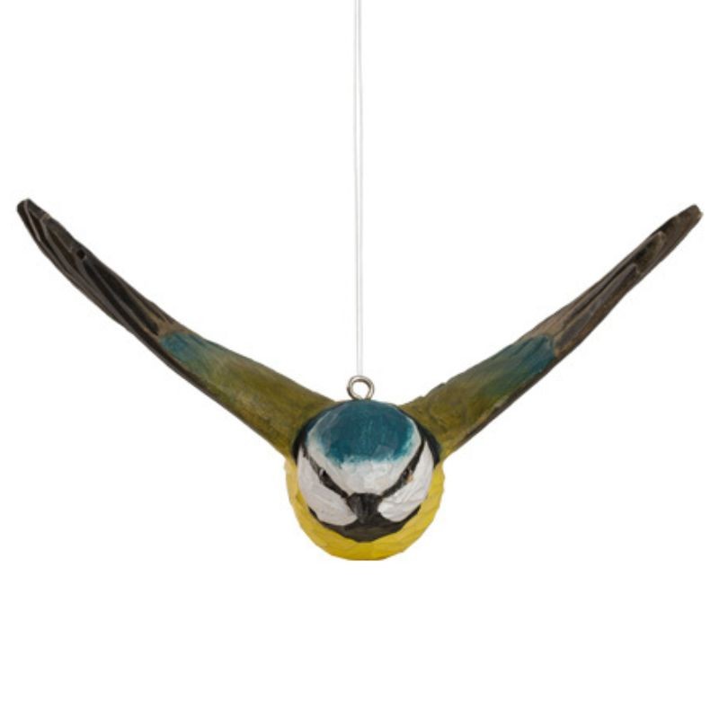 DecoBird Mésange Bleue Volante - Statuette en bois