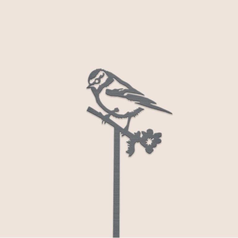 Tuteur pour plantes Mésange bleue en métal 70cm - Metalbird