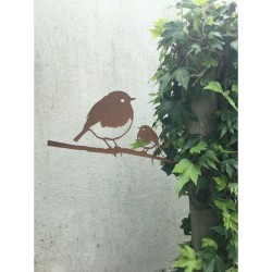 METALBIRD, oiseau sur pique rouge gorge en acier - Jardin et Saisons