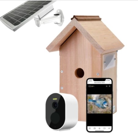 Nichoir avec caméra Wifi "Bird Box" + Panneau solaire - Cèdre rouge