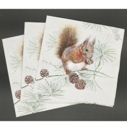Serviettes "Ecureuil & Pomme de Pin" - Table ou Cocktail