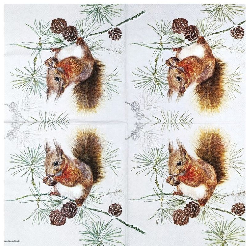 Serviettes "Ecureuil & Pomme de Pin" - Table ou Cocktail