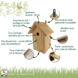 Nichoir "La Cabane" - Ø 28mm Nichoir "La Cabane" - Ø 28mm