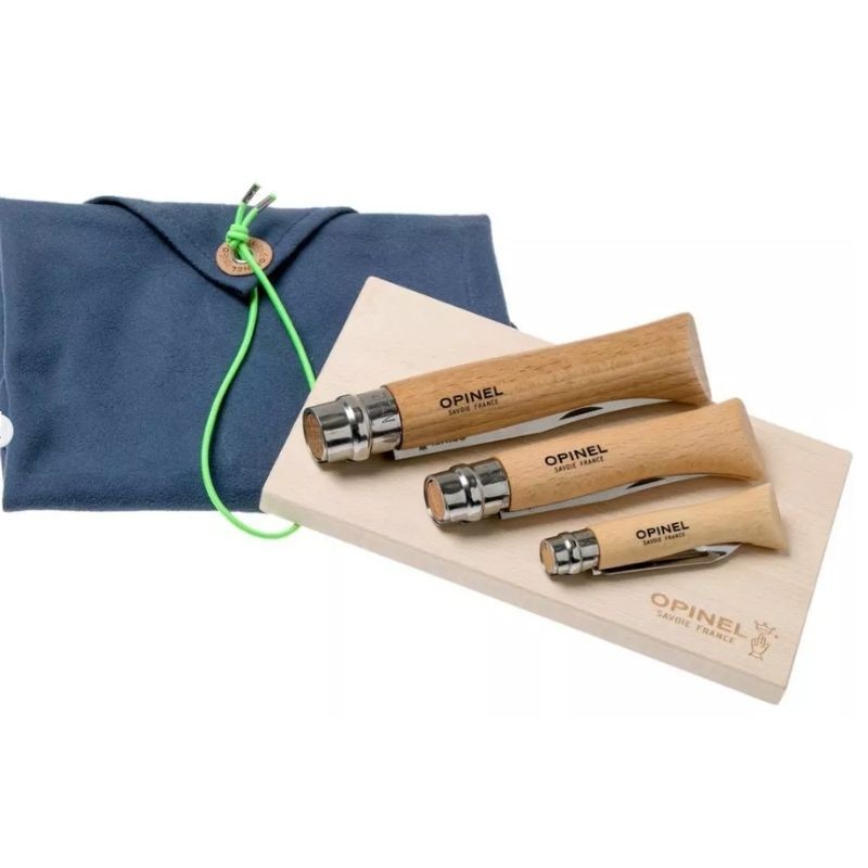Set de cuisine Opinel "Nomad Outdoor" : 3 couteaux de poche Inox + nappe + planche