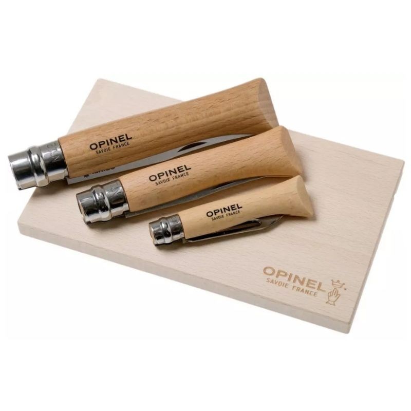 Set de cuisine Opinel "Nomad Outdoor" : 3 couteaux de poche Inox + nappe + planche