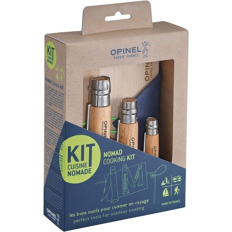 Set de cuisine Opinel "Nomad Outdoor" : 3 couteaux de poche Inox + nappe + planche