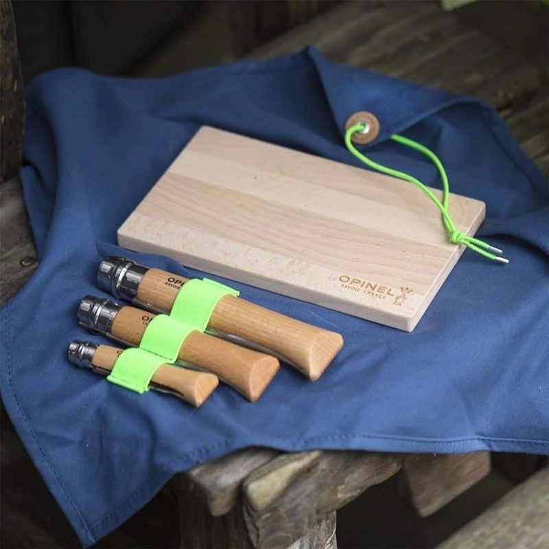 Set de cuisine Opinel "Nomad Outdoor" : 3 couteaux de poche Inox + nappe + planche