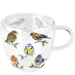 Tasse en verre à double paroi "Oiseaux du printemps"