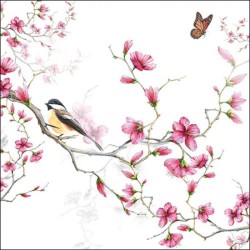 Serviettes Oiseau sur branche fleurie - Table ou Cocktail