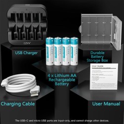 Piles Rechargeables Lithium AA 1,5V CZVV- Lot de 4 Piles Rechargeables Lithium AA 1,5V CZVV- Lot de 4