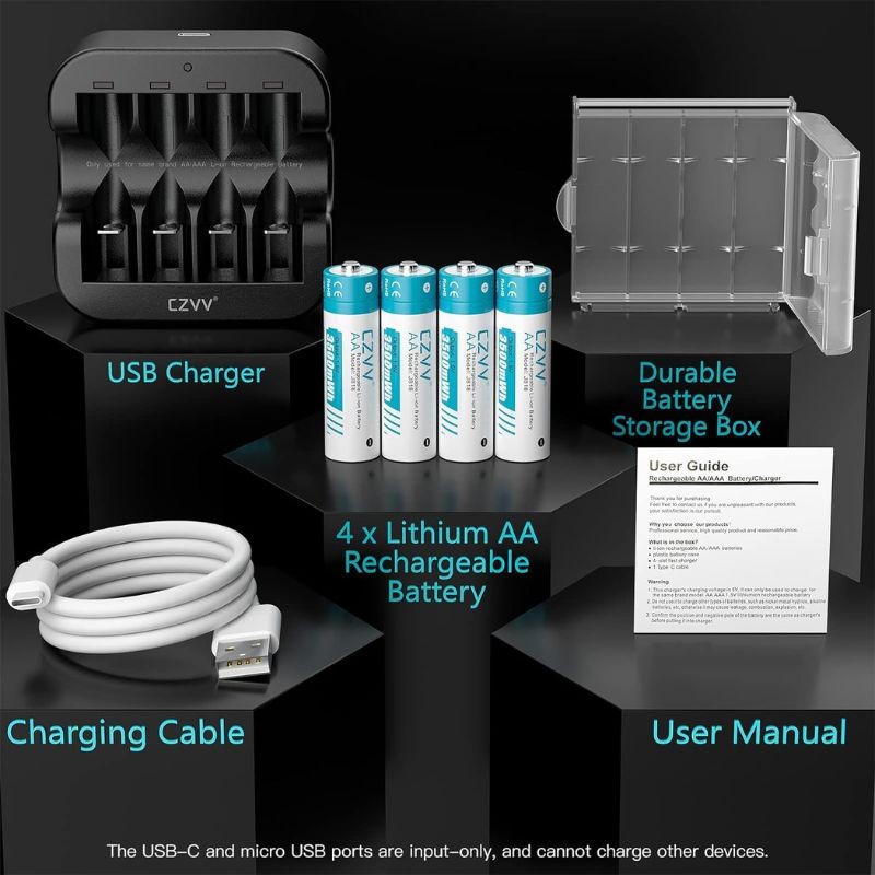 Piles Rechargeables Lithium AA 1,5V CZVV- Lot de 4 Piles Rechargeables Lithium AA 1,5V CZVV- Lot de 4