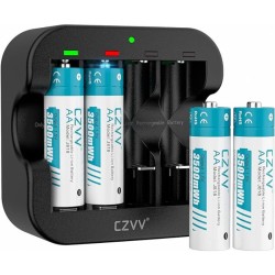 Piles Rechargeables Lithium AA 1,5V CZVV- Lot de 4 Piles Rechargeables Lithium AA 1,5V CZVV- Lot de 4