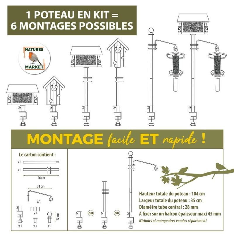 Poteau porte mangeoire pour balcon Poteau porte mangeoire pour balcon
