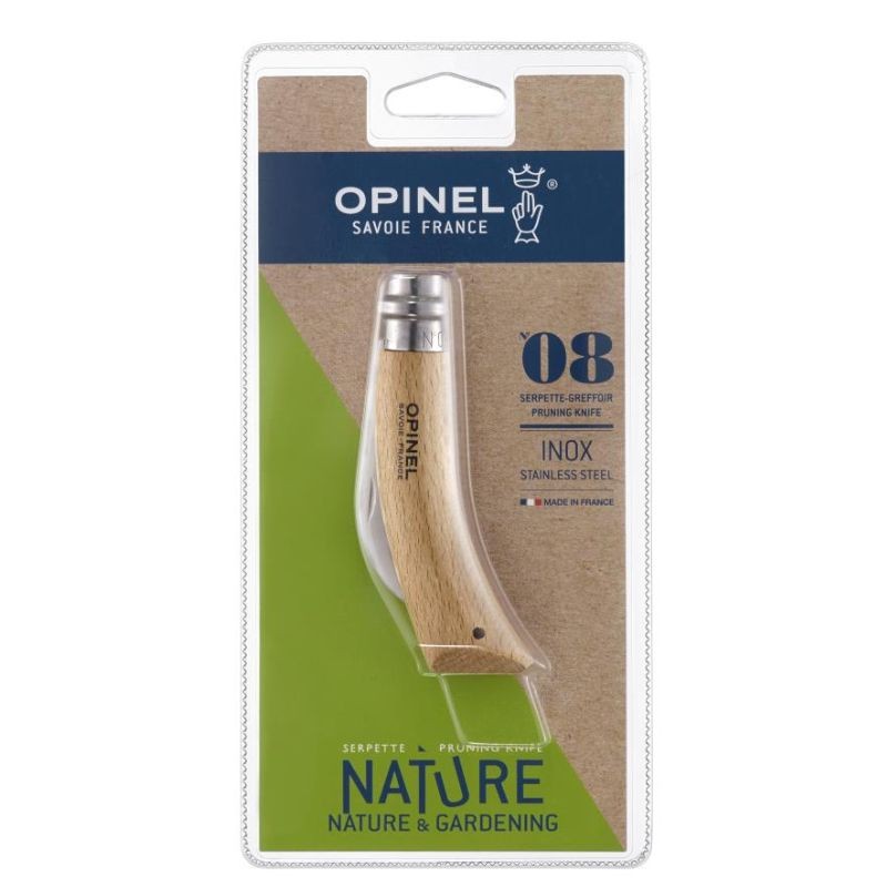 Couteau à élaguer N°08 - Opinel "Garden" - Acier inoxydable/Bois de hêtre