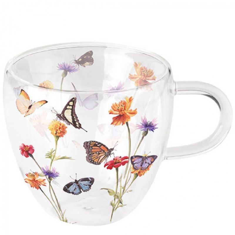Tasse en verre à double paroi "Jardin des papillons "