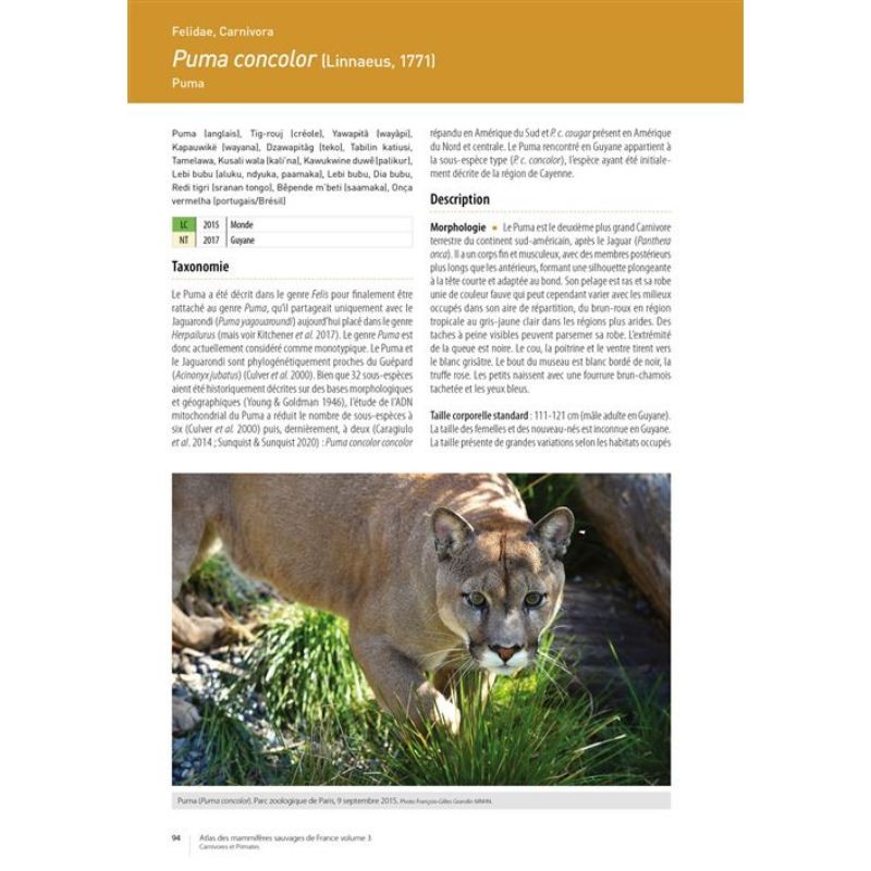 Atlas des mammifères sauvages de France - Vol. 3 : Carnivores et Primates Atlas des mammifères sauvages de France - Vol. 3 : Carnivores et Primates