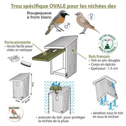 Nichoir Rougequeue à front blanc - Pin Douglas/Epicéa Nichoir Rougequeue à front blanc - Pin Douglas/Epicéa