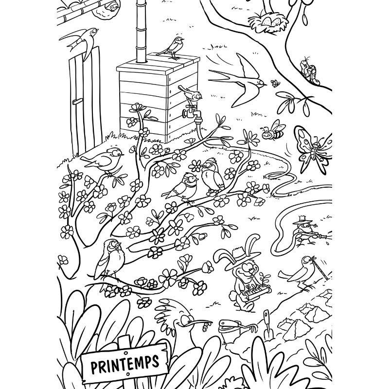 Frise de coloriage 4 saisons au jardin - Un coloriage géant pour les enfants !