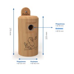 Nichoir "Happy Birds" 28 mm pour petites mésanges  – Bois de mélèze - Europlay Nichoir "Happy Birds" 28 mm pour petites mésanges  – Bois de mélèze - Europlay
