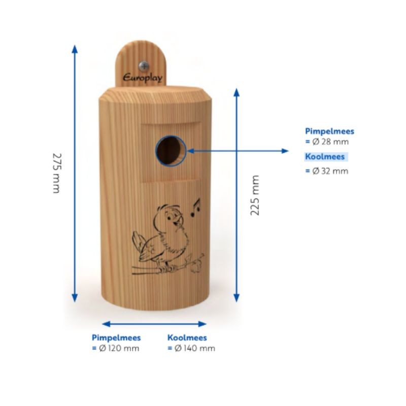 Nichoir "Happy Birds" 28 mm pour petites mésanges  – Bois de mélèze - Europlay Nichoir "Happy Birds" 28 mm pour petites mésanges  – Bois de mélèze - Europlay
