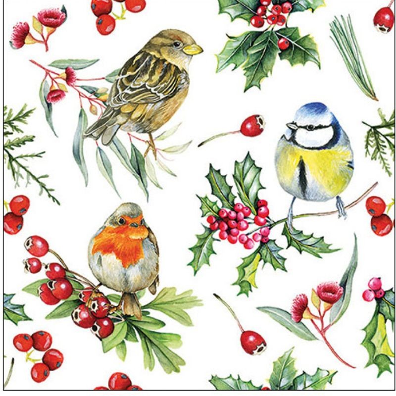 Serviettes "Oiseaux en hiver" - Table ou Cocktail