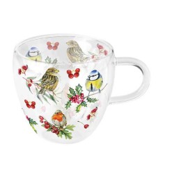 Tasse en verre à double paroi "Oiseaux en hiver"