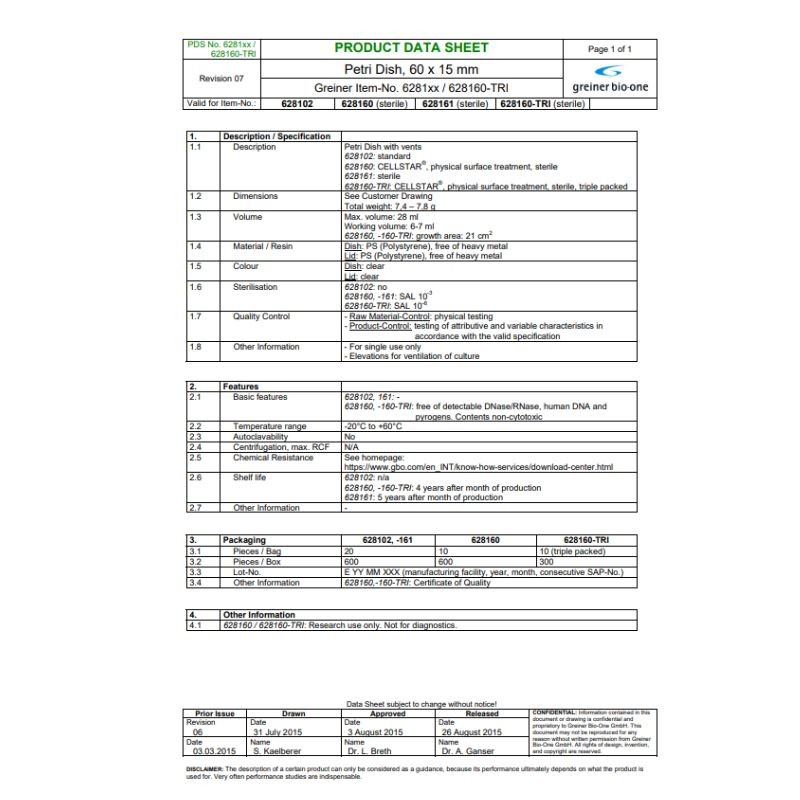 Boîtes de Petri avec ergots de ventilation - 60 x 15 mm - Non stériles - Lot de 20