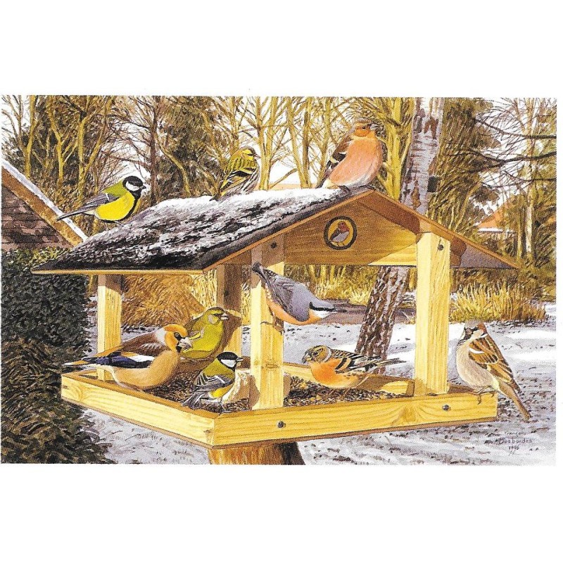 Mangeoire châlet en hiver - Carte de correspondance - François Desbordes Mangeoire châlet en hiver - Carte de correspondance - François Desbordes