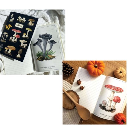 Carnet de notes A5 - Champignons - bleu ou beige