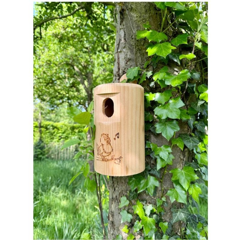 Nichoir "Happy Birds"  trou ovale pour Moineau, ... – Bois de mélèze - Europlay