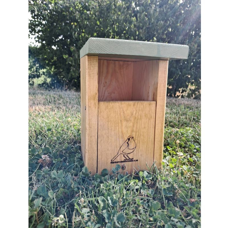 Nichoir LRBPO Semi-ouvert - Bois Sapin Rouge/Toit lasure naturelle vert