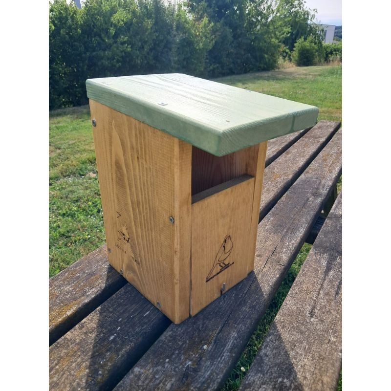 Nichoir LRBPO Semi-ouvert - Bois Sapin Rouge/Toit lasure naturelle vert