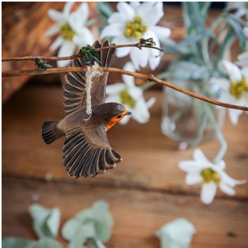 DecoBird Rouge-gorge volant - Statuette en bois
