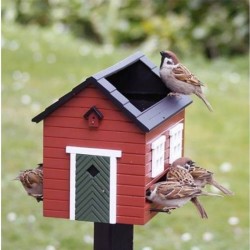 Nichoir mangeoire à oiseaux en bois - Multiholk Maison rouge Wildlife –  Maison Fertile