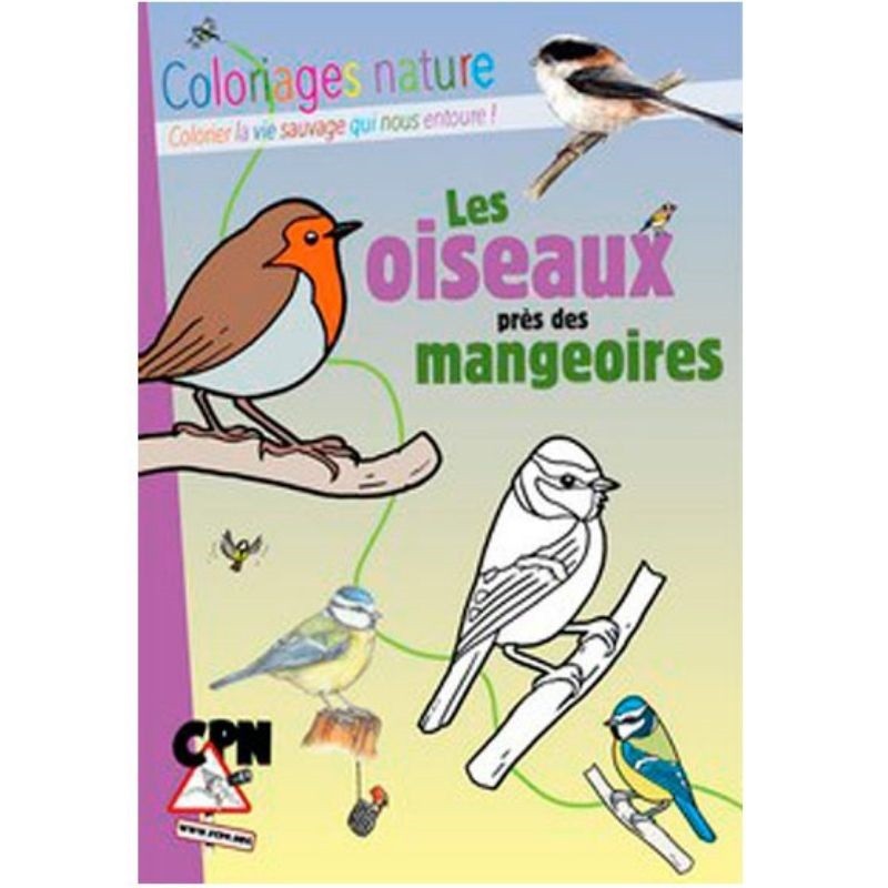 Coloriages nature - Les oiseaux près des mangeoires